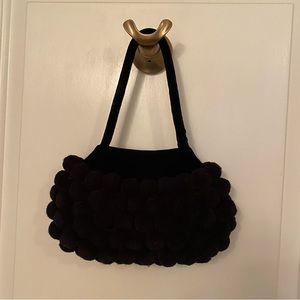 CRAFT LINK MINI BAG BLACK CHENILLE VELOUR POM POMS HANDLE SNAP CLOSE